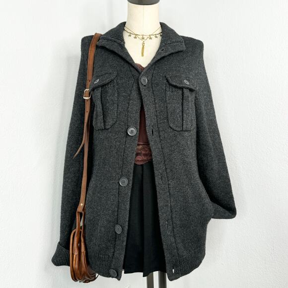 Express Wool Blend Mock Neck Slouchy Cardigan Sweater Gray Size Medium - Picture 2 of 11